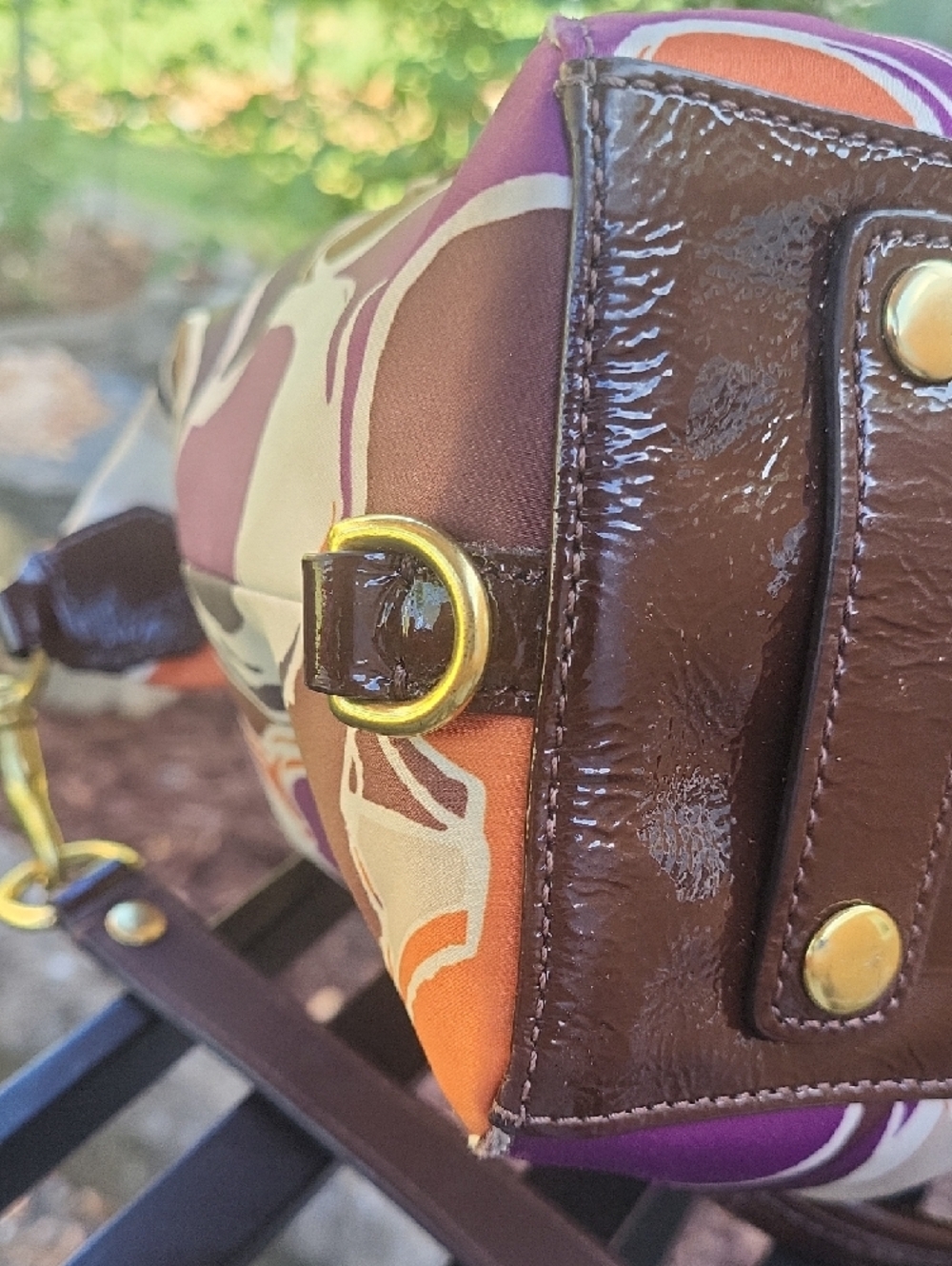 Coach Adhley Print Satchel with Brown Patent Trim - Picture 6 of 16